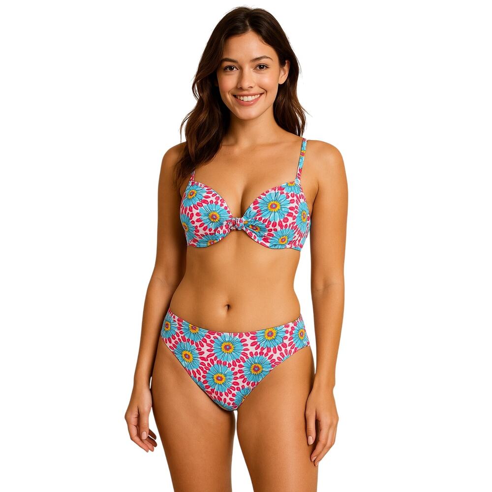 Women’s Floral Bikini Set Size XL Pink & Blue Daisy Print – NWT